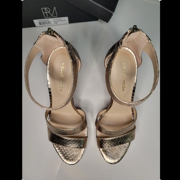 NWT Pelle Moda Ocean Platform Sandal in Platinum Brushed Snake,  Size 7 - Picture 13 of 16